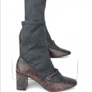brown snake like skin Mary Jane style booties.